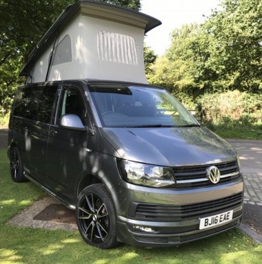 Dark Silver Campervan with Pop Up Roof Extended