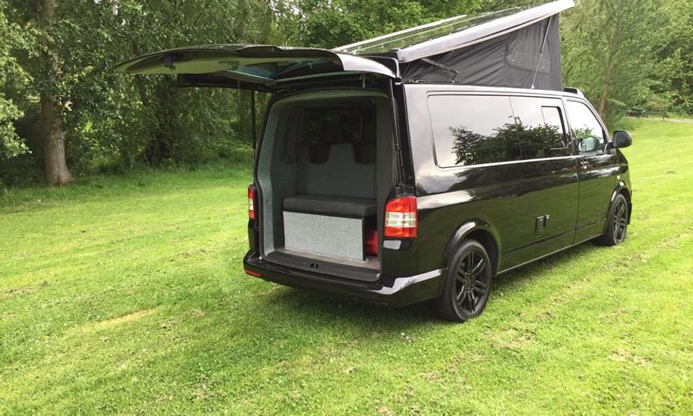 Back of campervan with open boot